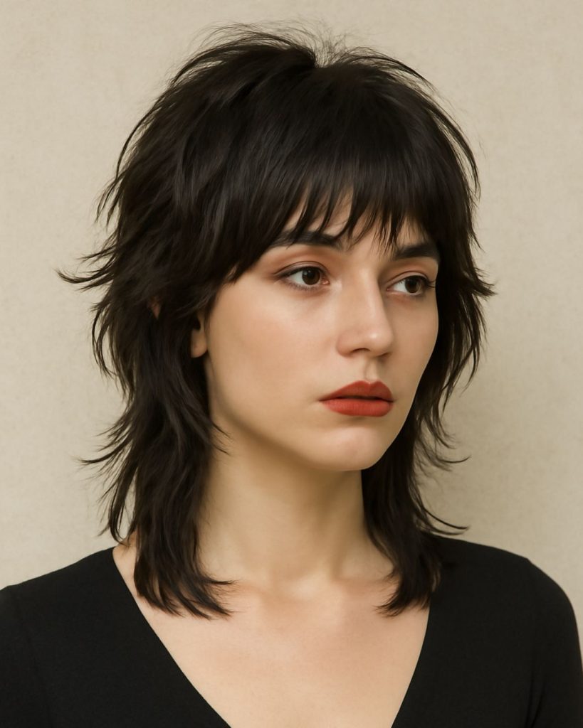 mid-length wolfcut haircut for heart-shaped style