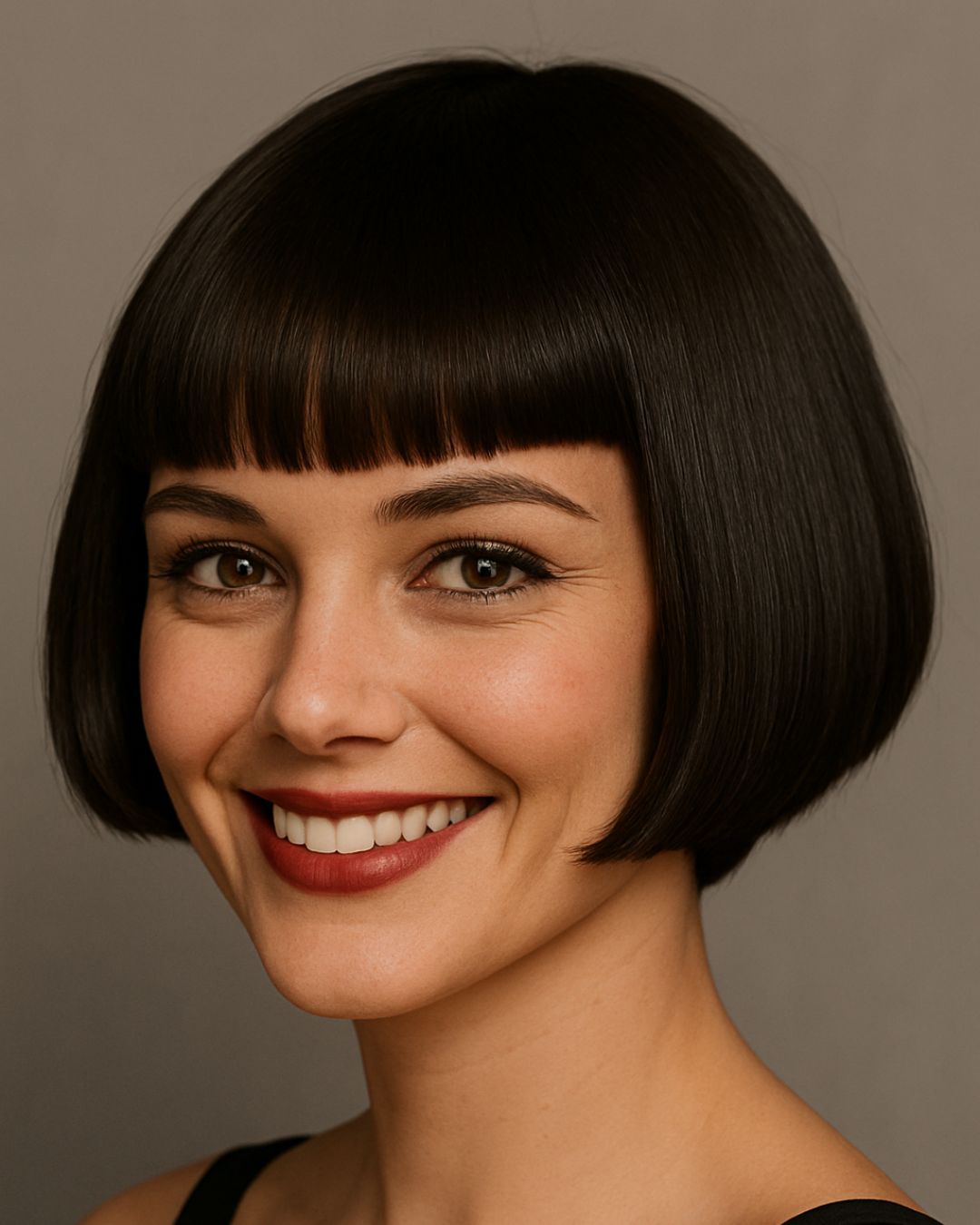 girl with louise brook bob hairstyle smiling
