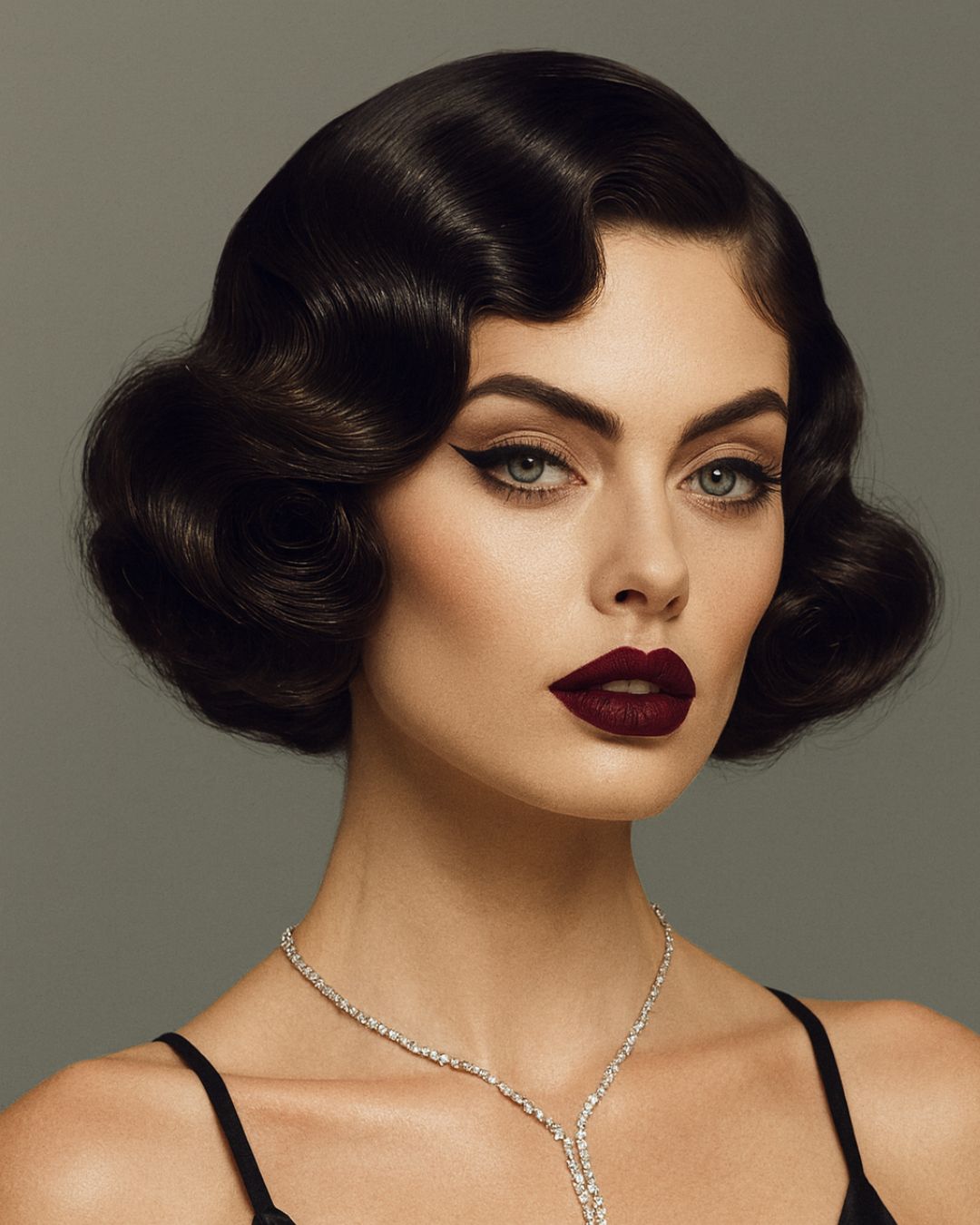 retro short glam curls with dark haircut for women