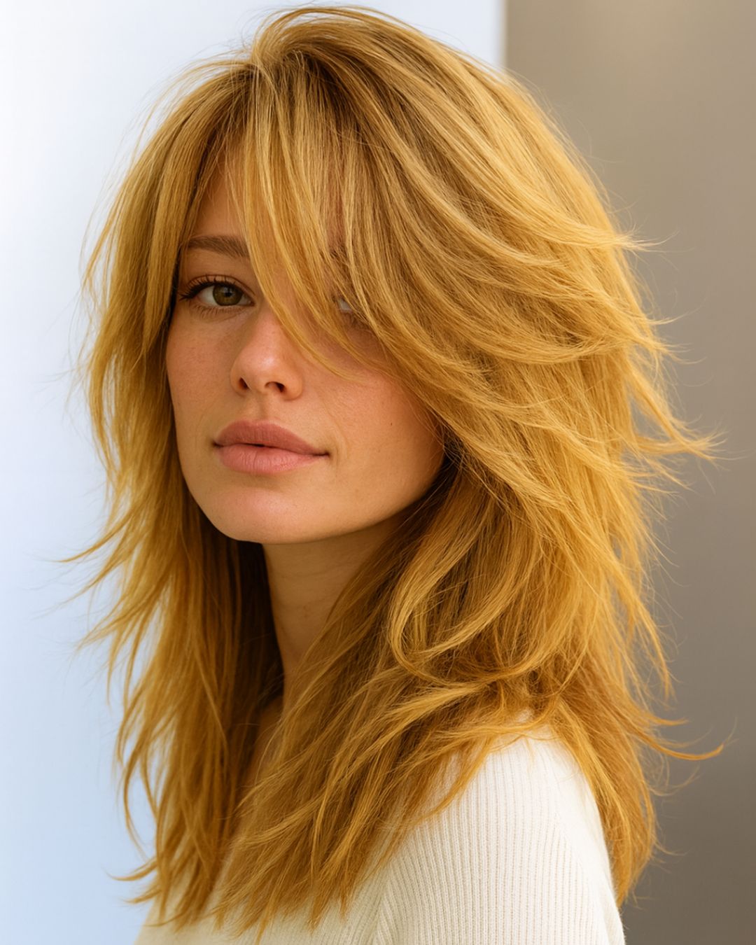 blonde hair color fluffy tousled layer haircut for women
